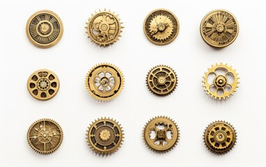 Cogwheels and gears are isolated on white background. Yellow Machine gear,