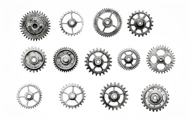 Cogwheels and gears are isolated on white background. Machine gear, setting symbol, optimize workflow concept.