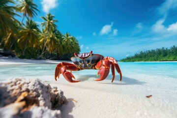 Vivid Crab on tropical beach. Nature sand. Generate Ai
