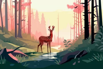 Meubelstickers cartoon deer in the forest © Angah
