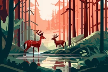 Muurstickers cartoon deer in the forest © Angah