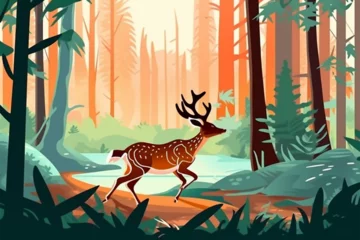 Poster Im Rahmen cartoon deer in the forest © Angah