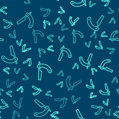 Green line Straight razor icon isolated seamless pattern on blue background. Barbershop symbol. Vector