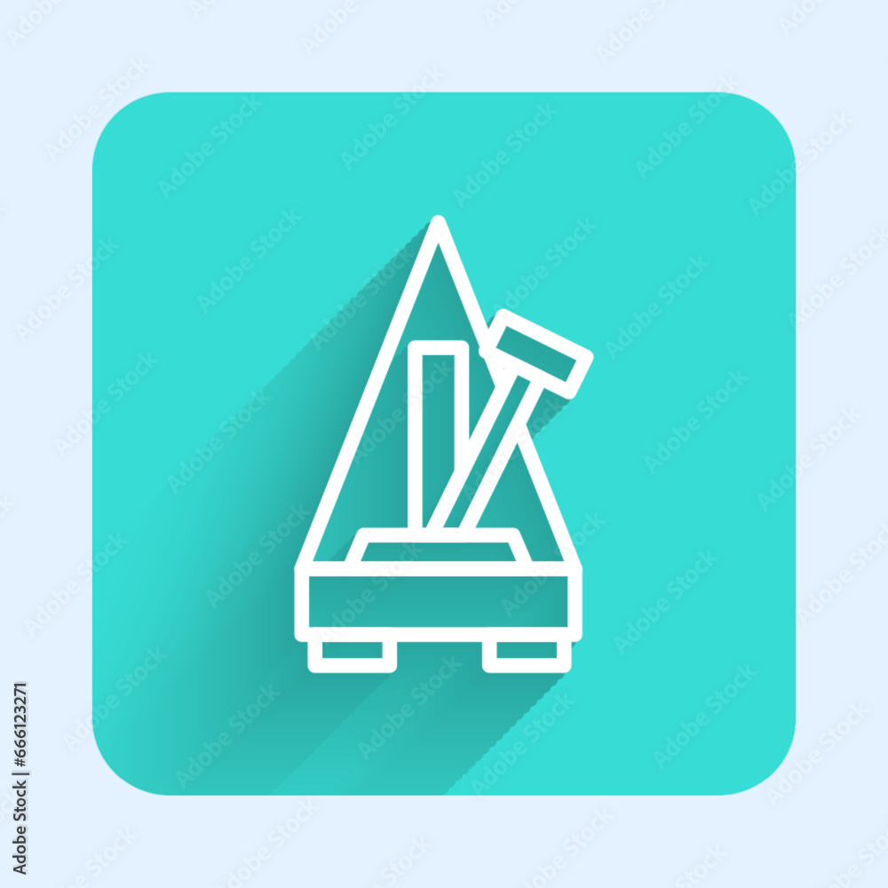 Poster white line classic metronome with pendulum in motion icon isolated with long shadow background. equi