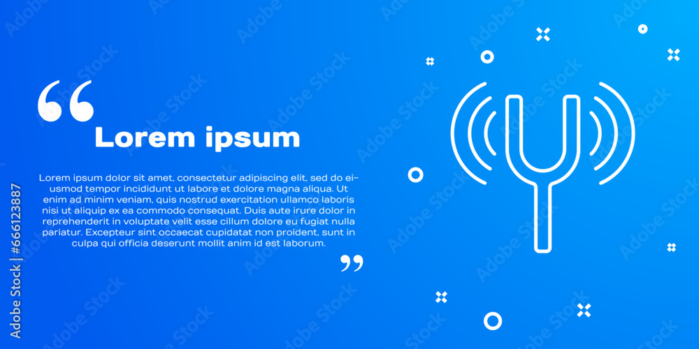 Poster white line musical tuning fork for tuning musical instruments icon isolated on blue background. vect