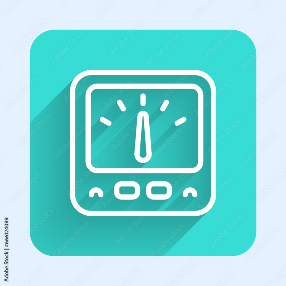 Poster white line ampere meter, multimeter, voltmeter icon isolated with long shadow background. instrument