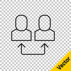 Black line Exchange work icon isolated on transparent background. Information exchange between people. Employee or people Replacement or swap position concept. Vector