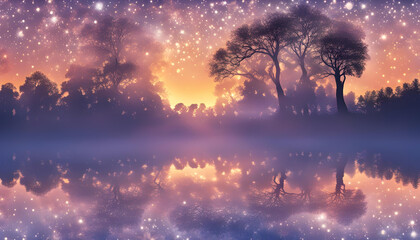 Fototapeta premium イラスト風景【鏡面の湖】