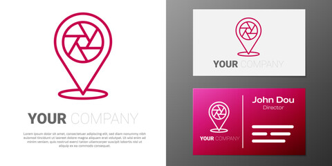 Logotype line Camera shutter icon isolated on white background. Logo design template element. Vector