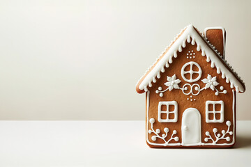 Obraz na płótnie Canvas Detailed Gingerbread House with Icing Decorations and Snow Accents