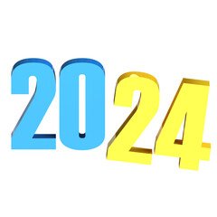 3D Render Illustration 2024 blue gold for calendar