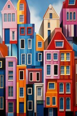 A painting of a bunch of colorful buildings