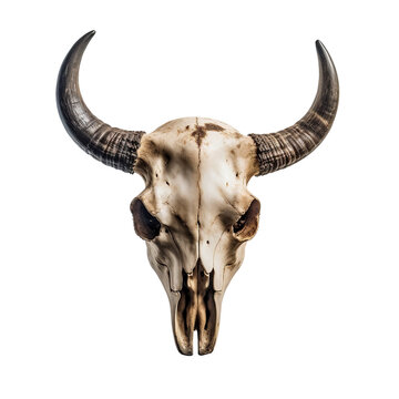 Bull skull with horns on transparent background Generative AI