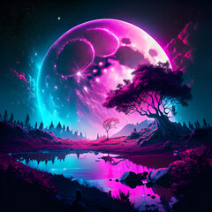 night landscape with moon and stars