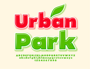 Naklejka premium Vector eco concept Urban Park. Bold Green Font. Modern Glossy Alphabet Letters, Numbers and Symbols