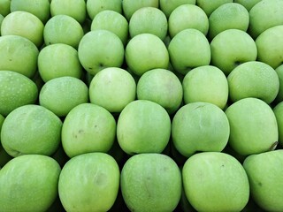 Rows of green apples. Fruit theme texture background.