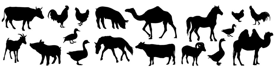 Set Farm animals silhouette vector