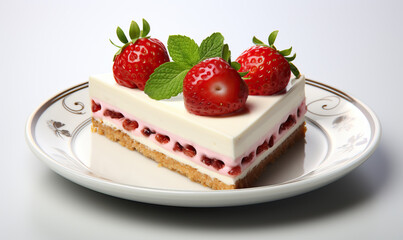 Delicious dessert, strawberry cheesecake on a white background.