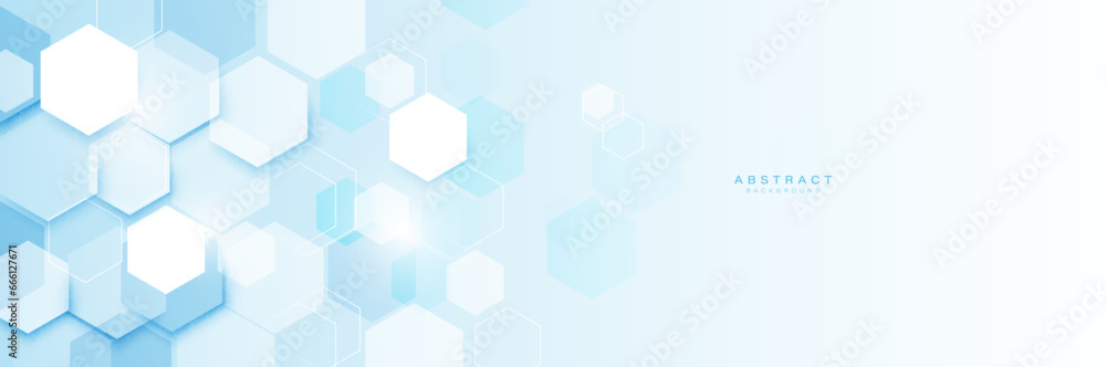 Poster blue and white abstract geometric hexagon background. futuristic, digital hi-tech, technology, scien