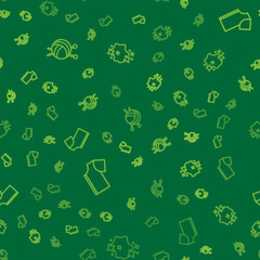 Set line Yarn ball with knitting needles, Sewing pattern and Leather on seamless pattern. Vector