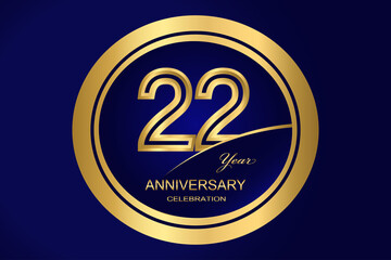 Fototapeta premium 22 Year Anniversary Logo, Golden Color, Vector Template Design element for birthday, invitation, wedding, jubilee and greeting card illustration.