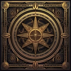 Fototapeta na wymiar brass mystical cosmos compass planet tarot card constellation navigation zodiac illustration