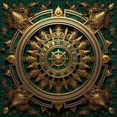 Fototapeta na wymiar green azure mystical cosmos compass planet tarot card constellation navigation zodiac illustration