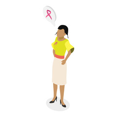 3D Isometric Flat  Illustration of Women with Pink Support Ribbons. Item 1