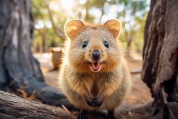 Obraz premium Photogenic Cute smiling quokka. Cute nature animal. Generate AI