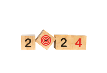 New Year 2024 with wooden blocks. Start the New Year 2024 with a goal plan. goal concept Action plan, strategy, new year business vision. isolated on white background. PNG