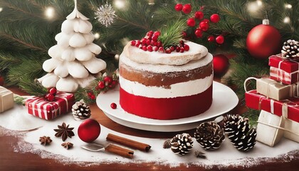 christmas cake with christmas tree