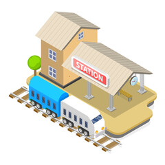 3D Isometric Flat  Set of Railway Station Elements. Item 2