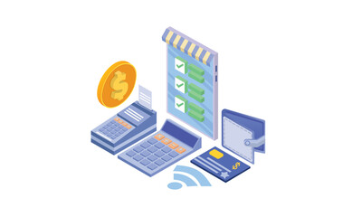 Mobile payment concept with letters.on white background.3D design.isometric vector design Illustration.