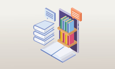 Reading letters in online library and studying with smartphone, mobile education concept.on white background.3D design.isometric vector design Illustration.