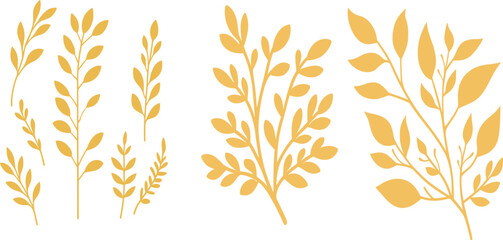 Gold branch leaf element set on a transparent background, Flat Vector Illustration © Link Parker
