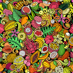 Cartoon doodles Tropical Fruits seamless pattern