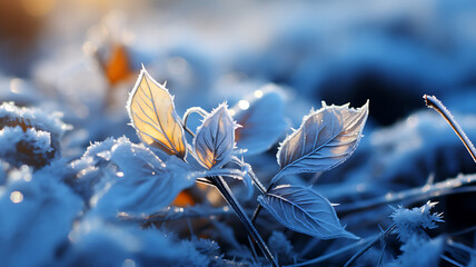 Beautiful background image of hoarfrost in nature close up. bokeh background, sunlight.