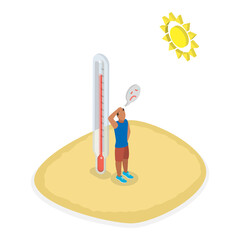 3D Isometric Flat  Illustration of Hot And Cold Weather. Item 2