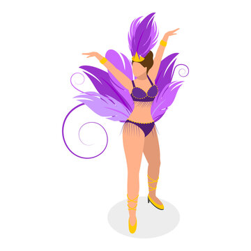 3D Isometric Flat  Illustration of Brazilian Samba Dancers. Item 2