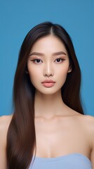 Fototapeta premium Young Asian woman with beautiful long hair and a natural face, AI generative