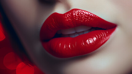 close up of sensual red lips with lipstick