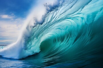 serene high wave in the deep blue ocean, Generative AI