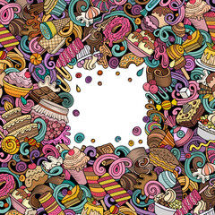 Naklejka premium Sweet food cartoon vector doodles frame.