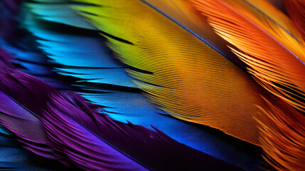Colorful Feather ultra macro close-up banner background. generative AI.