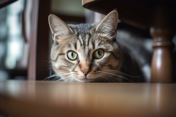 Curious cat peeks at breakfast. Generative AI