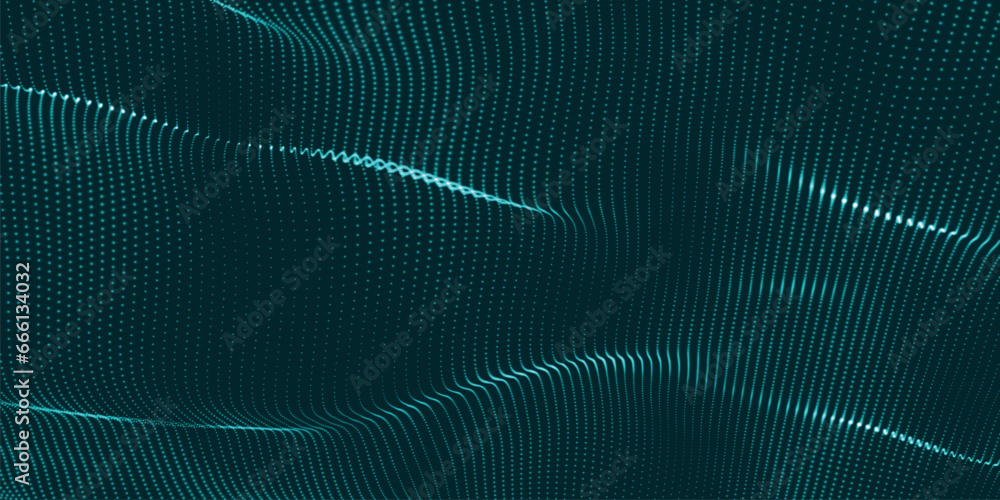 Poster abstract digital particle wave. futuristic dotted wave. technology background vector. vector illustr