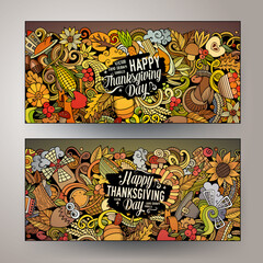 Obraz premium Cartoon cute vector doodles Thanksgiving banners