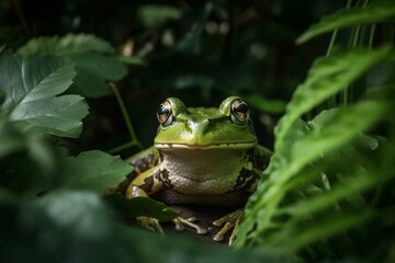 frog surrounded by lush foliage. Generative AI