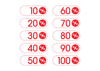 10-100 percent symbols with lightning symbols. percent sign set with lightning symbol. 10-100 face symbols for education, business