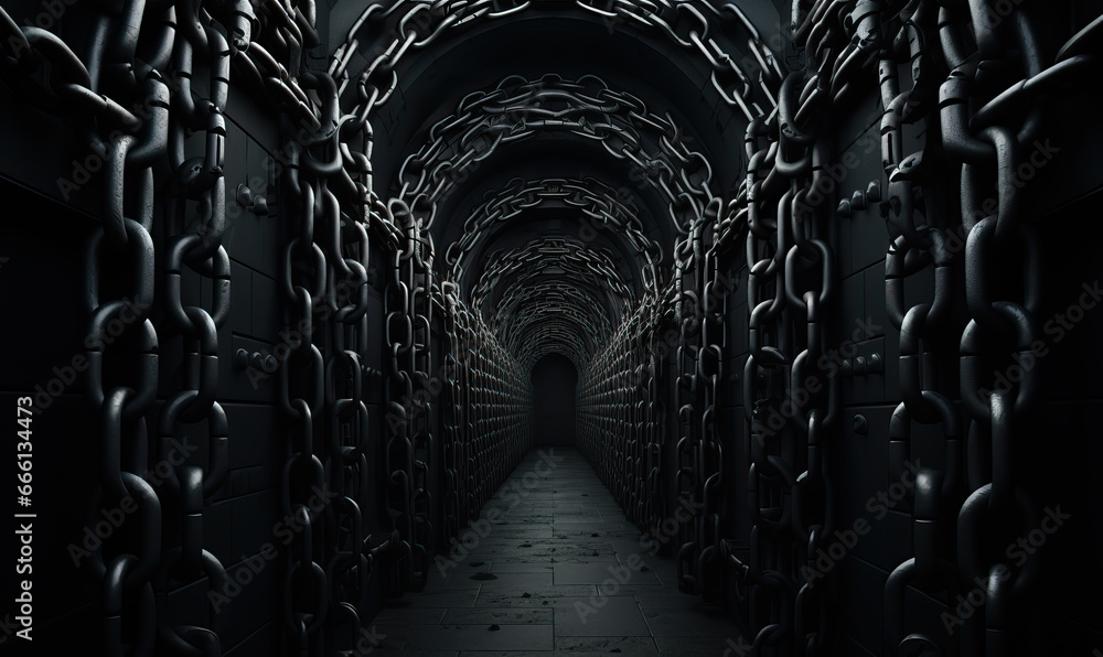 Poster abstract dark surreal background with broken chains.